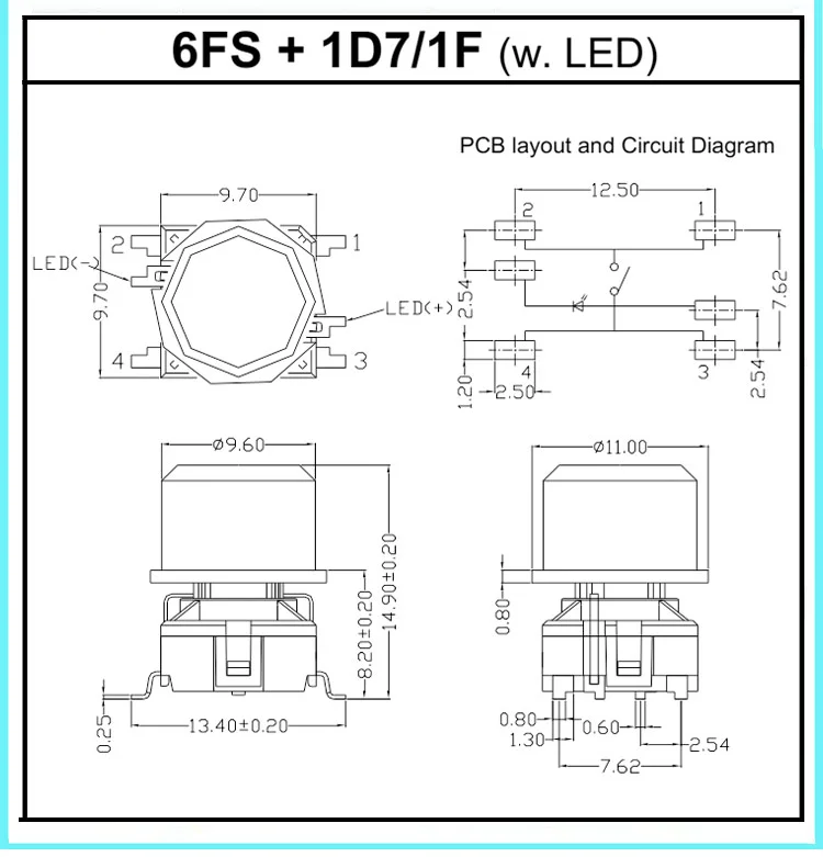 6FS LED IP67 Waterproof led push button switch with or without cap