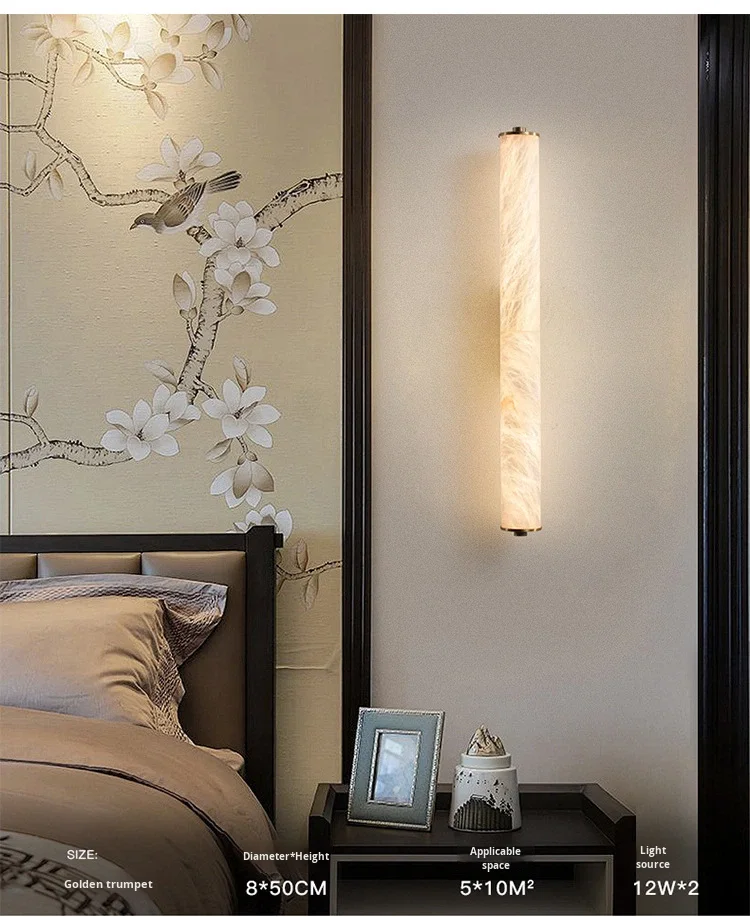 product cross border popular light luxury all copper marble led wall lamp new chinese mid century style natural marble wall mounted-5