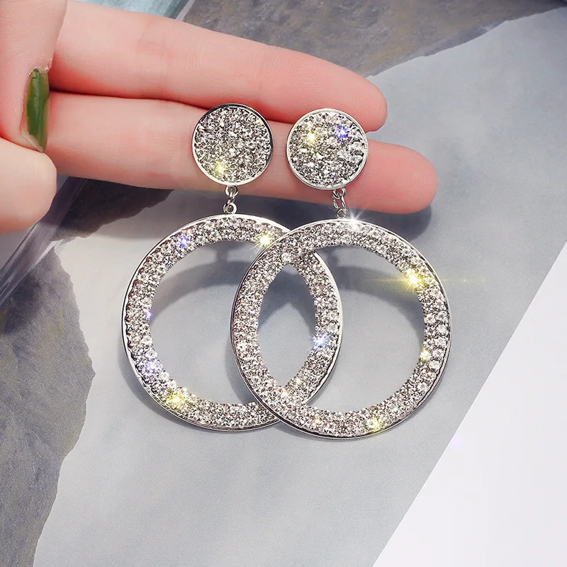 Alloy Stud Earrings Geometric Statement Rhinestone Gold Hoop Earrings
