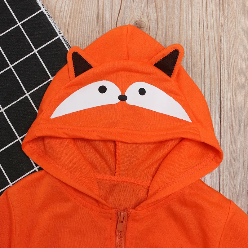 新可爱的孩子婴儿男孩女孩狐狸连帽运动衫上衣可爱卡通帽衫拉链外套