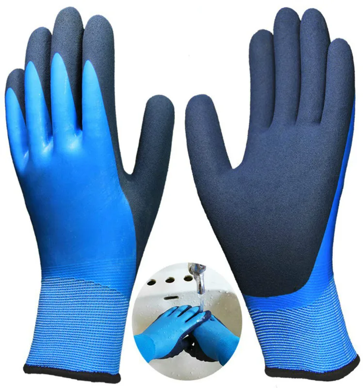 Multipurpose Superior Grip Seamless Nylon Knit Double Dipped Nitrile Natural Latex Rubber Garden Cleaning Waterproof Work Gloves