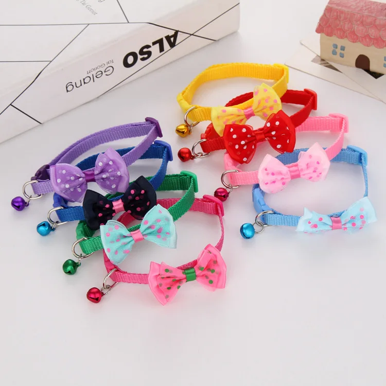 Manufacturer wholesale multi-colors paw print adjustable nylon cat dog collar with bell