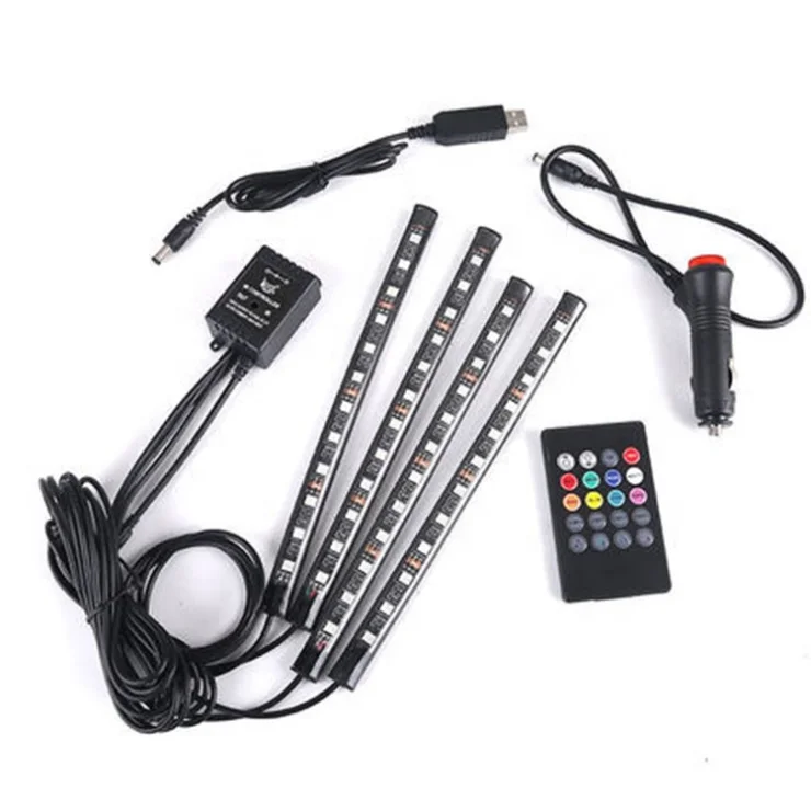 4pcs car foot well Interior Atmosphere 12 LED 5050 RGB SMD Flexible led strip lights for car