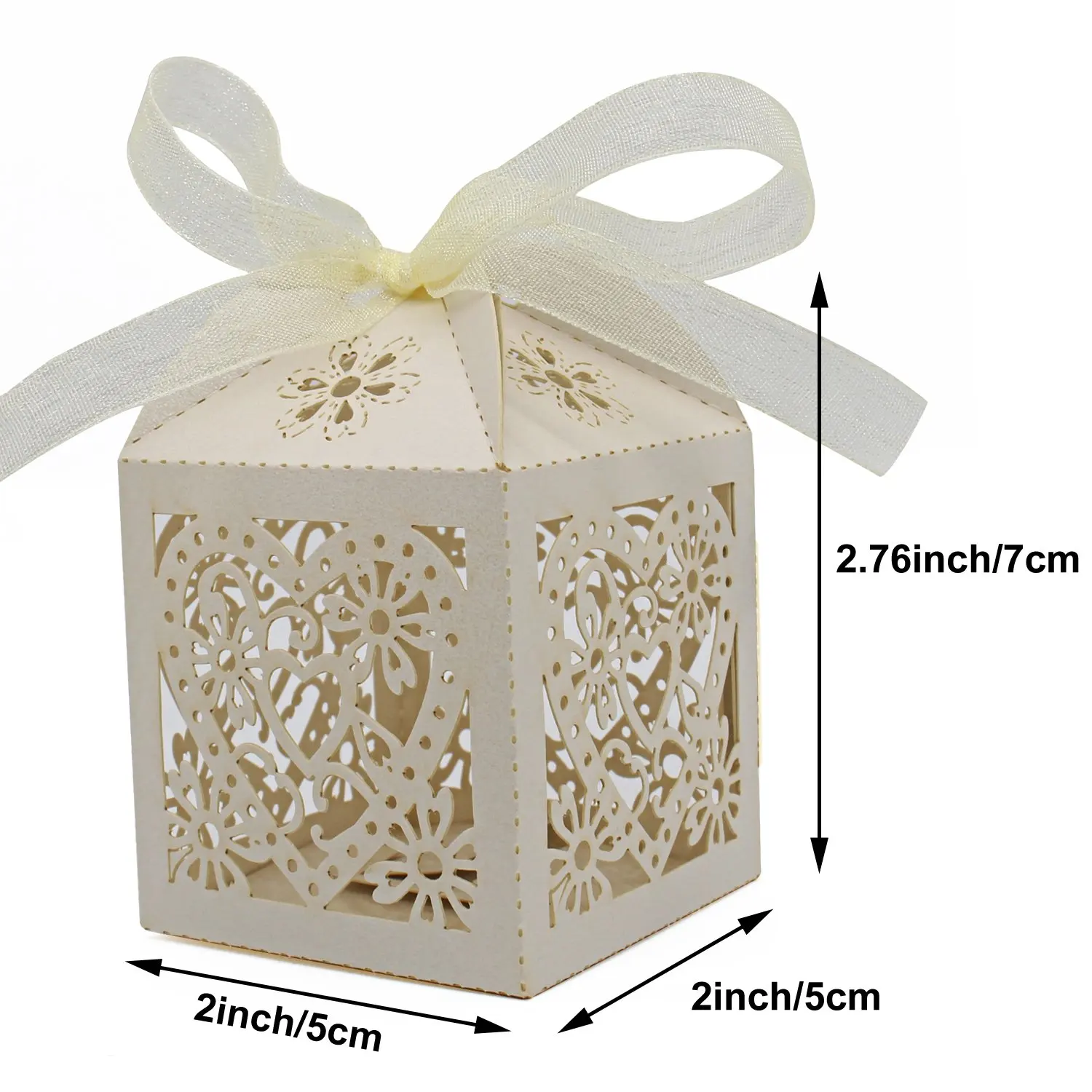40pcs Love Heart Laser Cut Candy Gift Box w/Ribbon Wedding Party Favor