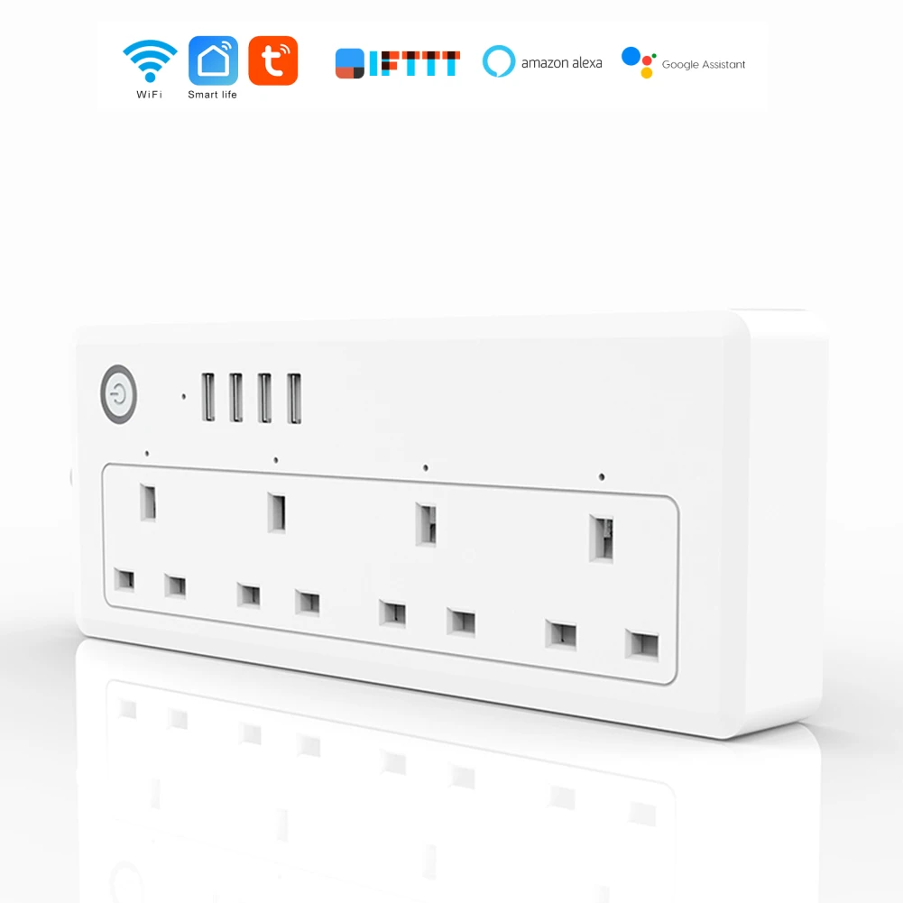 WiFi Smart Plug UK standard Tuya app Alexa Google Home10Amp remote voice USB Power Strip Outlet