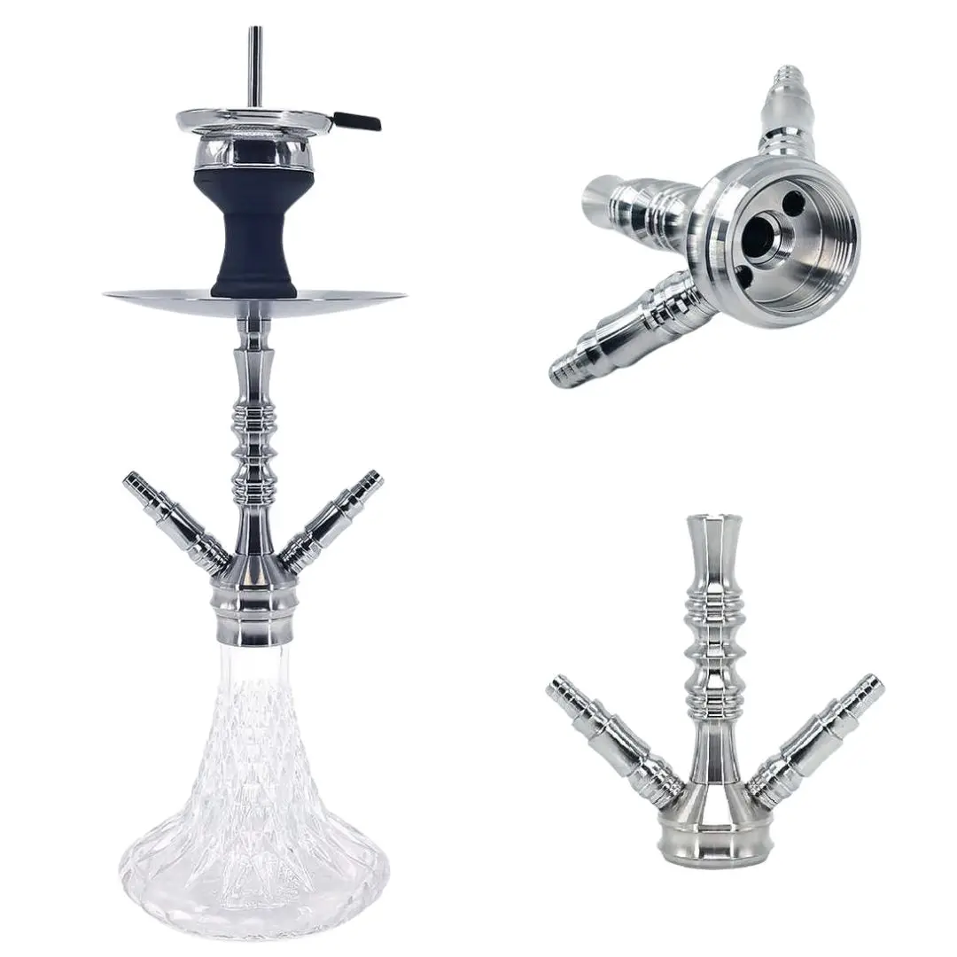 Medium stainless steel hookah set with glass base and accessories
