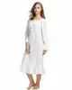 100% Cotton Plain White Cotton Nightshirts Women's Long Sleeve Plain White Nightgown