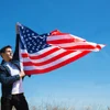 90 cmX150 cm knitted nylon embroidery star USA American US flag,USA American blue line knit nylon star embroidered flag