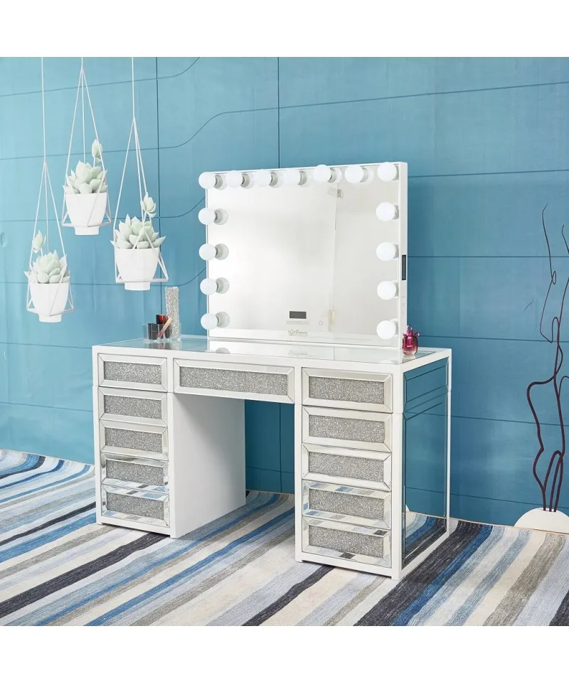 Crushed Diamond Mirrored Vanity Dressing Table Makeup Station With Lights Buy Vanity Dressing