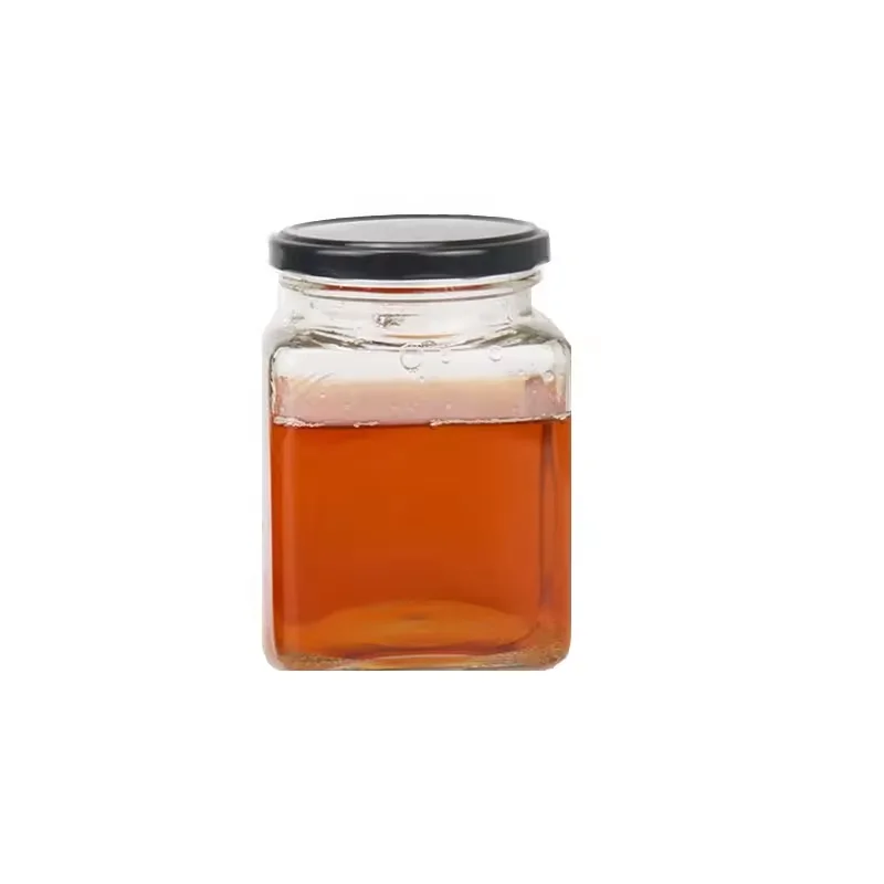 Supplier Black&gold&red&white metal Lids Square glass food jars square glass Jars for Storage Food Honey supplier