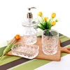 New design bathroom accessories set of clear soap glass box and tooth glass and bath liquid glass bottle with pump lid