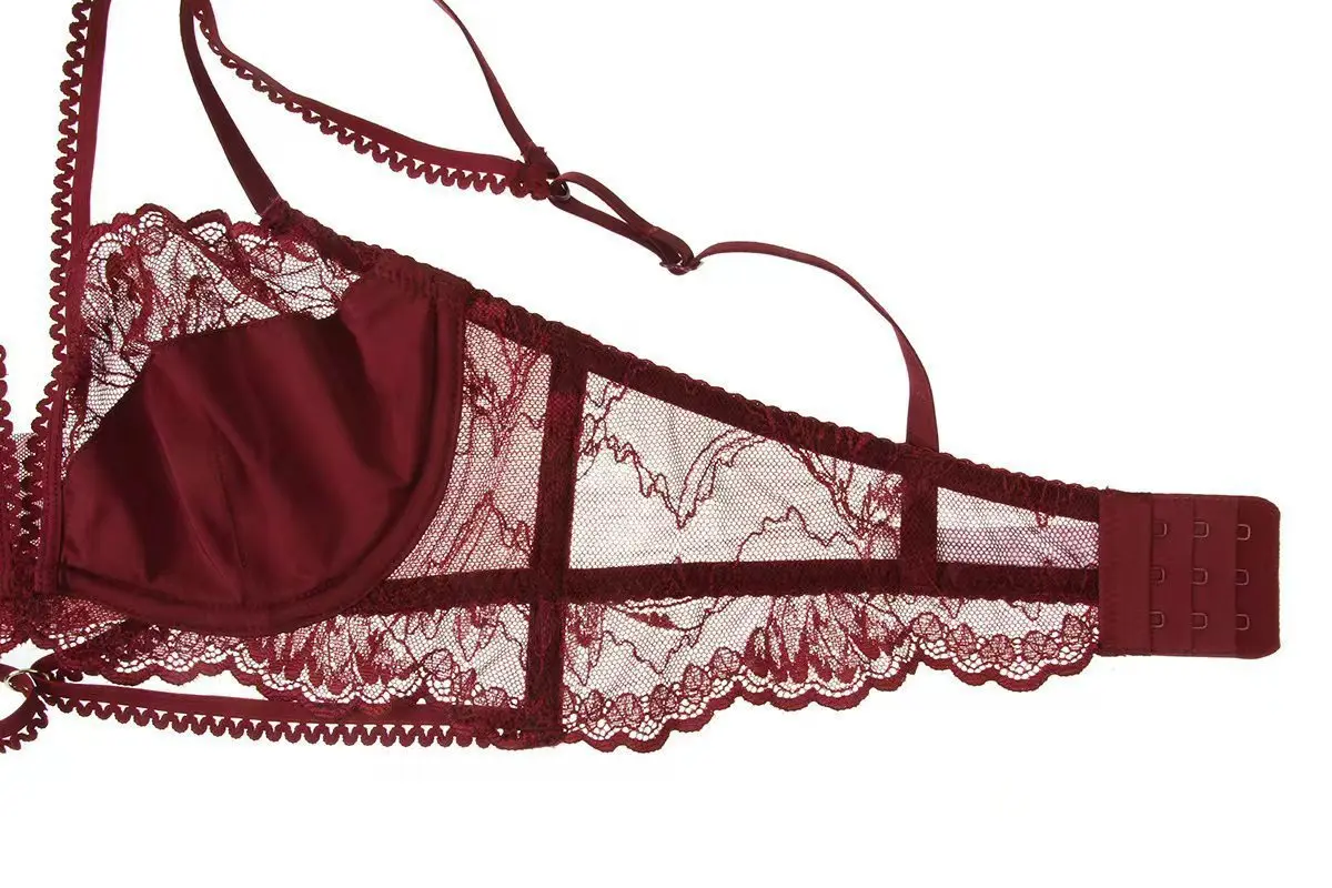 French-Style Ultra-Thin Lace Lingerie Set Red Zodiac Year Bra Large Bust Minimizing Anti-Sagging Breathable Floral Bikini Panta