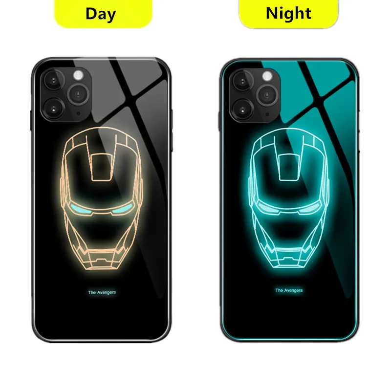 Fashion luminous tempered glass night light phone case for iphone X Wholesale accessories creative back cover for iphoone 678