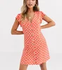 Western best design skater style dress with button through in polka dot women organ color dresses