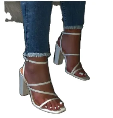 
2020 Block heel shoes women New summer high heeled Sandals Slippers Fashion Chunky Heels belt Buckle Plus size White Pink beige 