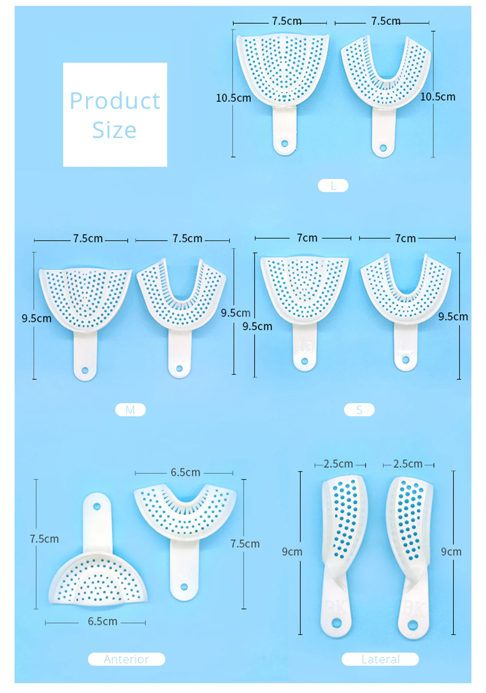 5 Sizes Upper And Lower Plastic Steel Dental Impression Trays Buy