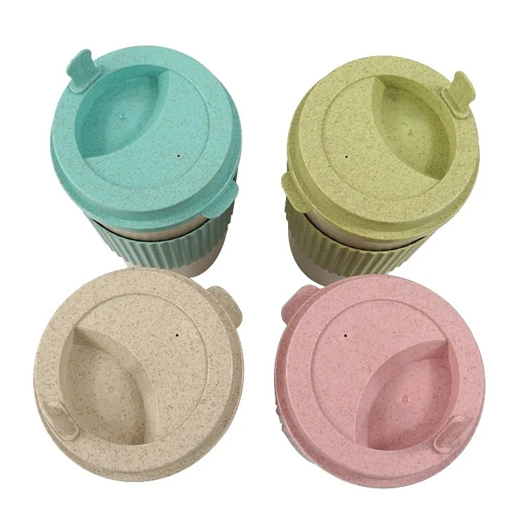 Amazon Top Seller New Trending Popular Products Eco friendly BPA-free Plastic  Water Mug Wheat Straw Coffee Cup with Spoon