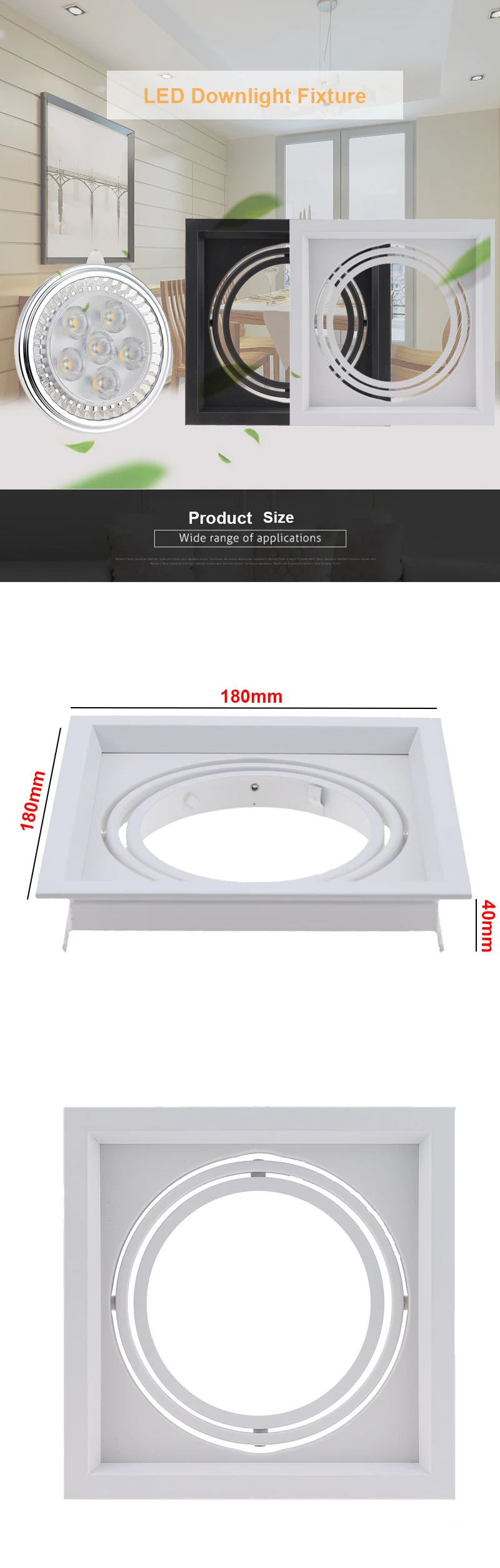 Black White AR111 Fixture Recessed Downlight Housing AR111 Light Fitting