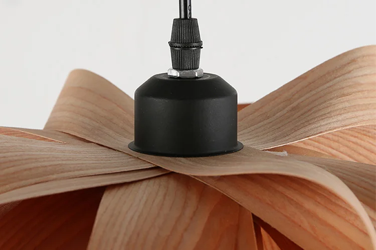 Handmade natural oak cherry  curvy wooden veneer rattan bamboo weaving chandelier pendant light