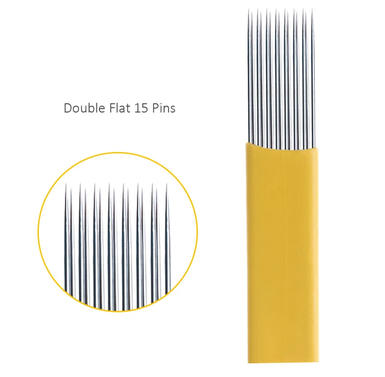 Disposable Sterilized 0.25mm Yellow Double Flat Microblading Needle for Eyebrow Tattoo in Individual Sterilized Package