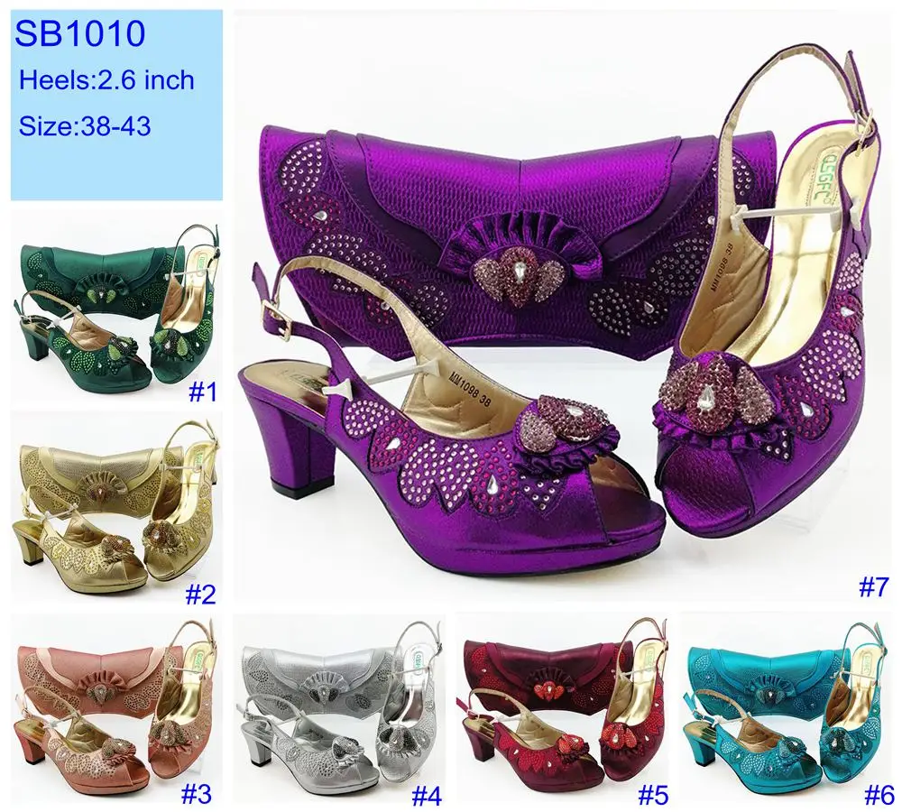 Purple Shoe And Bag Set Decorated With Rhinestone African Women