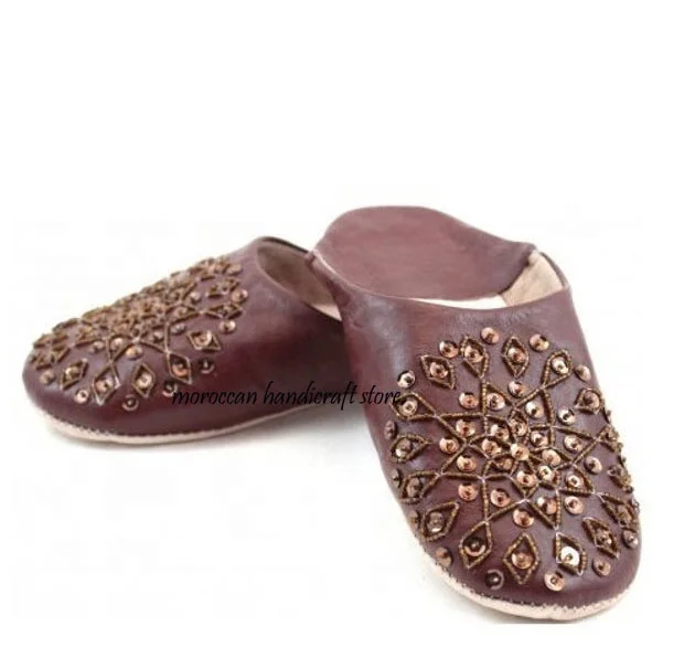 MOROCCAN LEMON LEATHER SEQUINED SLIPPERS