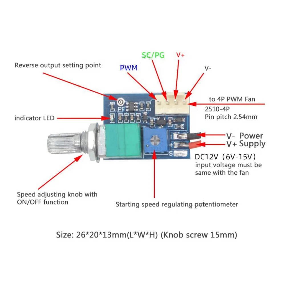 Taidacent 25104p 3p Manual 4 Wires 05v 12v Fan Speed Controller Pwm