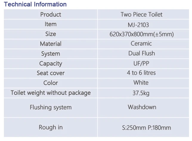 Household Bathrooms Ceramic Materials White Toilet One Piece Toilet MJ-2103