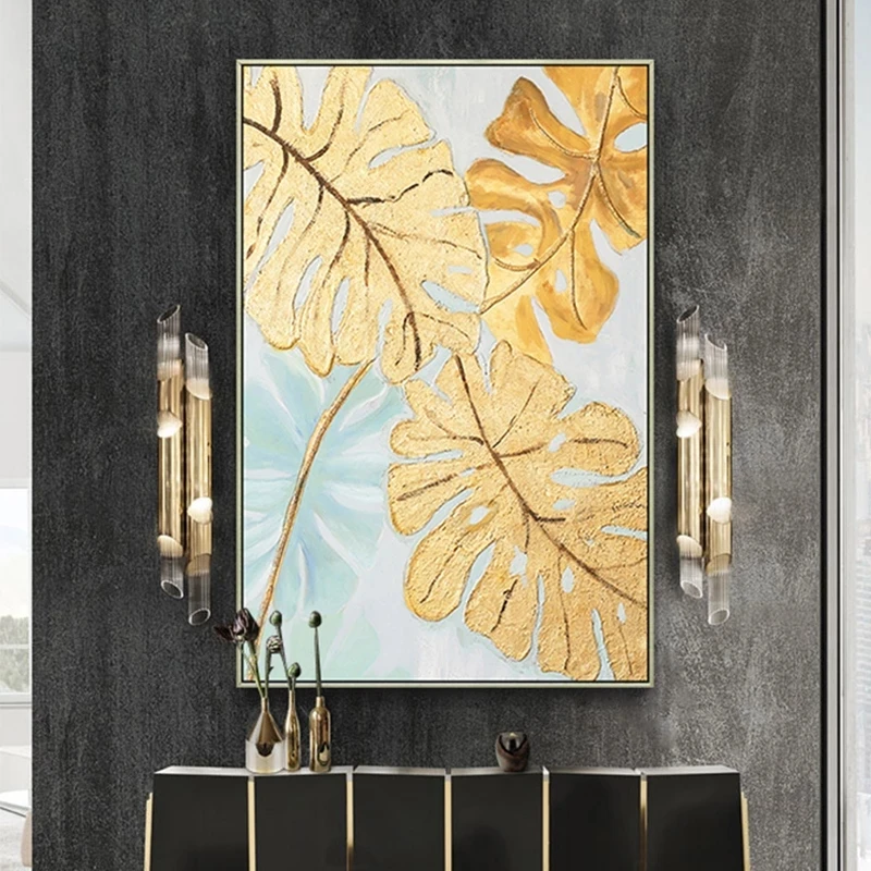 100% Hand Painted Abstract Gold Leaf Art Painting On Canvas Wall Art Wall Adornment Pictures Painting For Live Room Home Decor