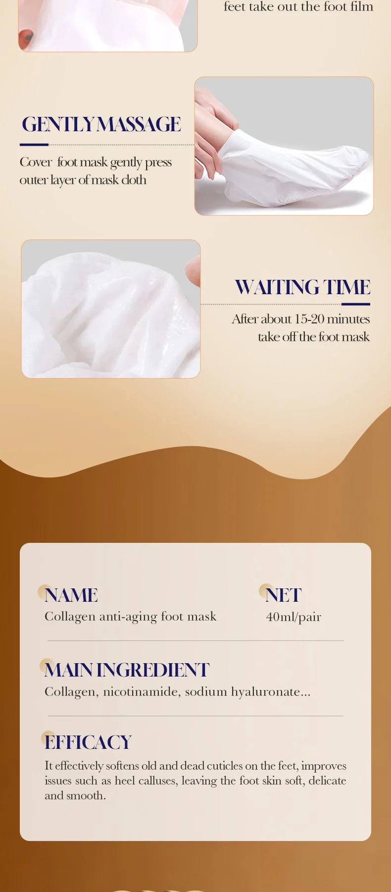 40ml Collagen Anti-Wrinkle Foot Mask Nourishing Pedicure Exfoliating Feet Peeling Masking Sheet Skin Care Moisturizing Foot Mask