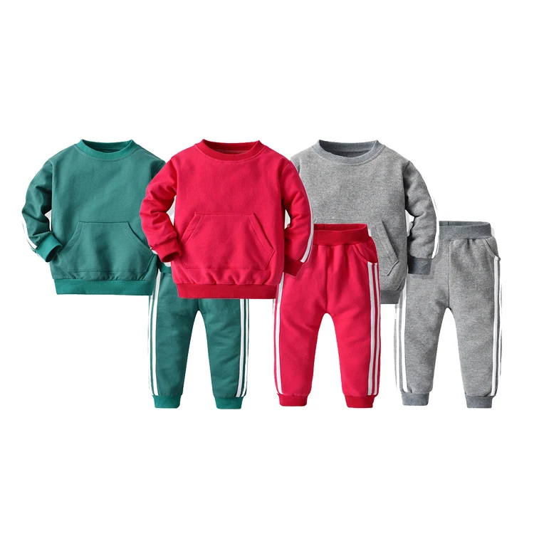 Solid Color Unisex Children Sports Clothes Toddler Jogger Set Tracksuit ...