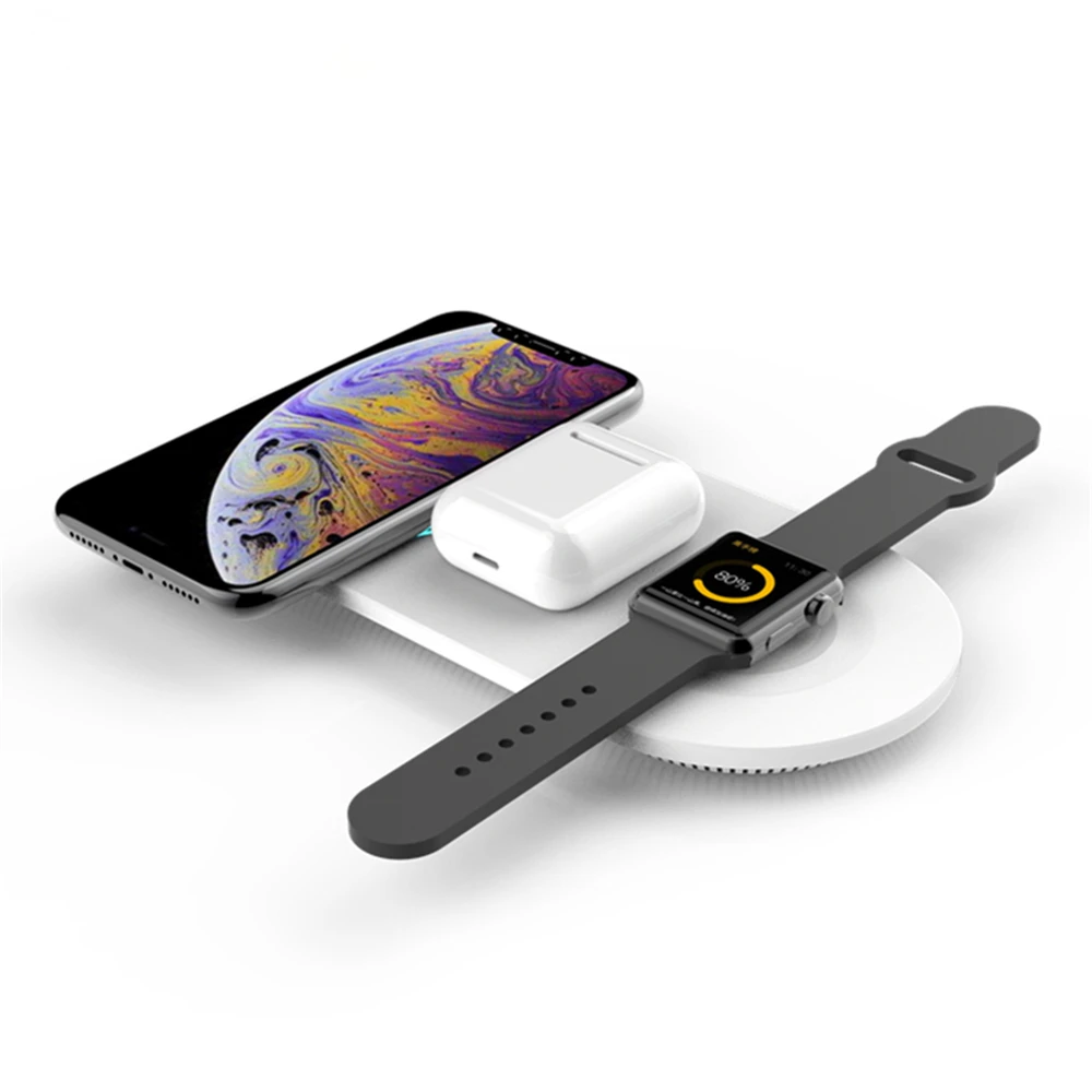 MIQ 10W 3 in 1 Wireless Charger Stand for Apple Watch,Mobile Phone, air pods,Built in 3 Coils charging pad
