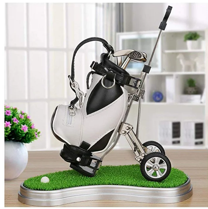 Desktop Golf Bag Pen Holder With Golf Pens Clock 6piece Set Of Golf Souvenir Event Souvenir