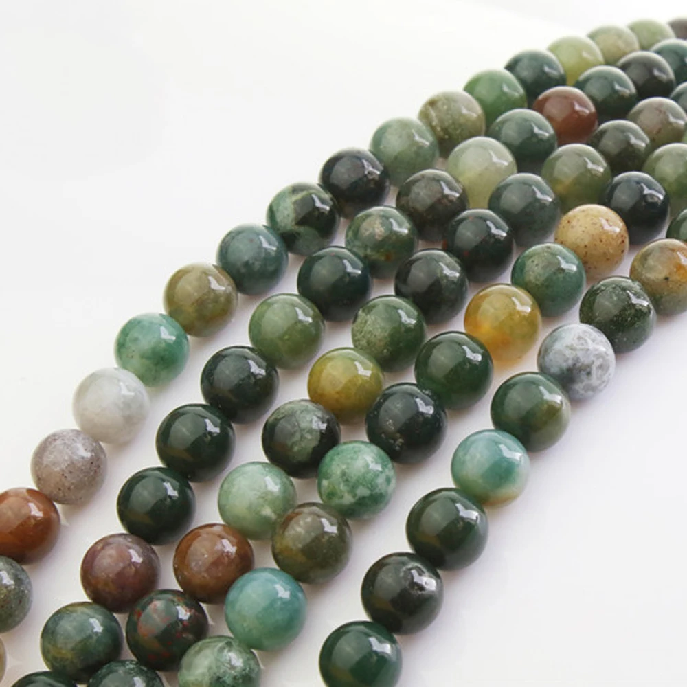 GEM-Inside 4mm Indian Agate Round Gemstone Semi Precious Loose Beads for Jewellery Making 15''