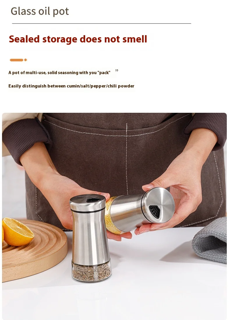 product wholesale 3oz modern design stainless steel glass spice jars 100ml seasoning bottle jars boxed kitchenware-4