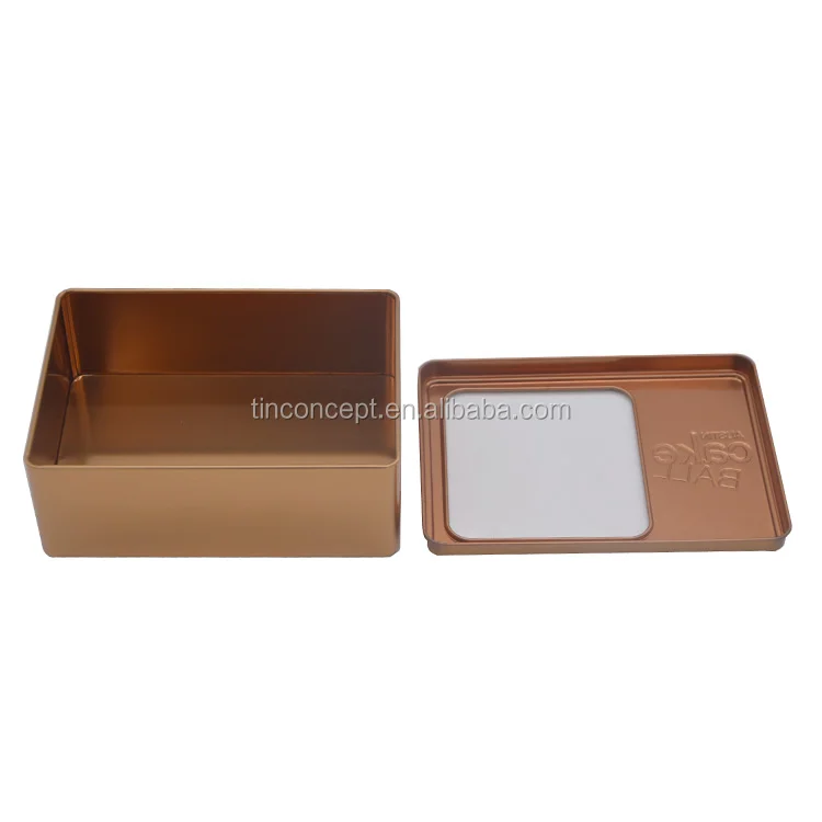 Modern Design Gold Hinged Lid Tin Box Window For Cake Ball