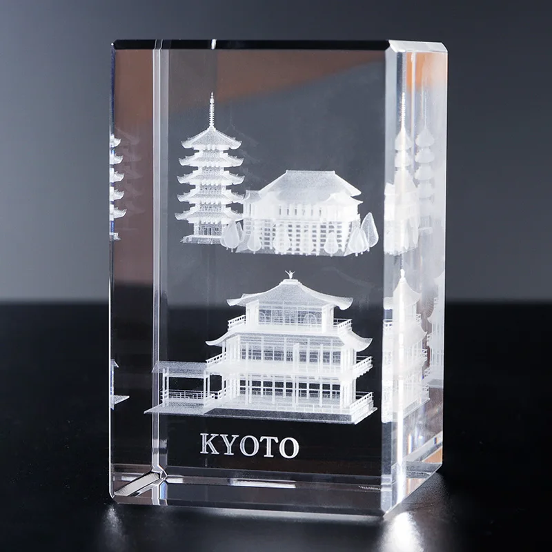 K9 Crystal Cube Tower Small Quartz Glass Sculpture Laser Engraved Famous Kyoto Building Mascot Flower Carved Tourist Souvenir factory