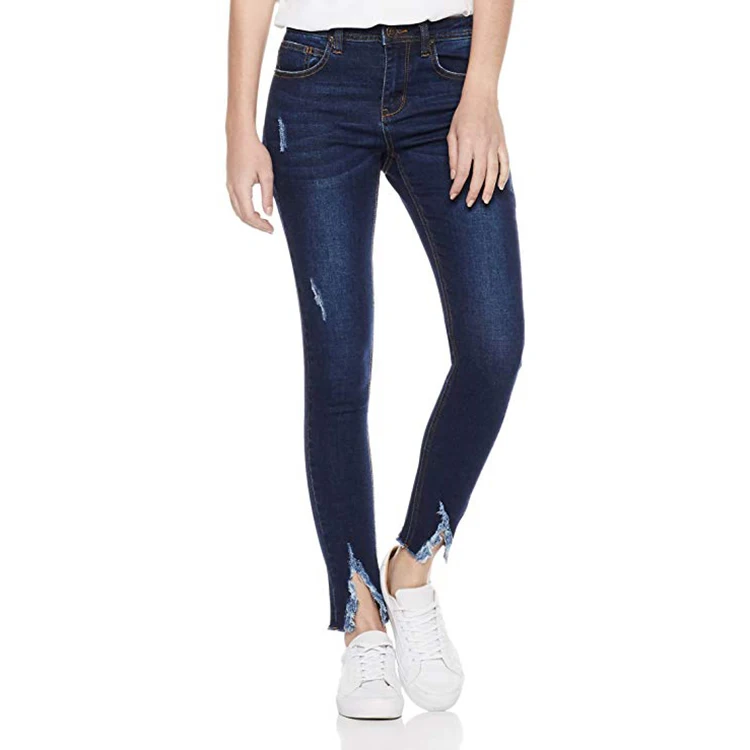 Hot sale ladies black elastic denim jeans top design high waisted skinny jeans damage jeans for women girl