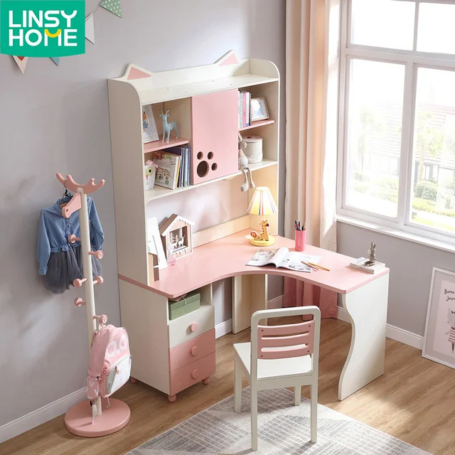 Pink Lovely Home Bedroom Corner Wood Children S White Study Desk