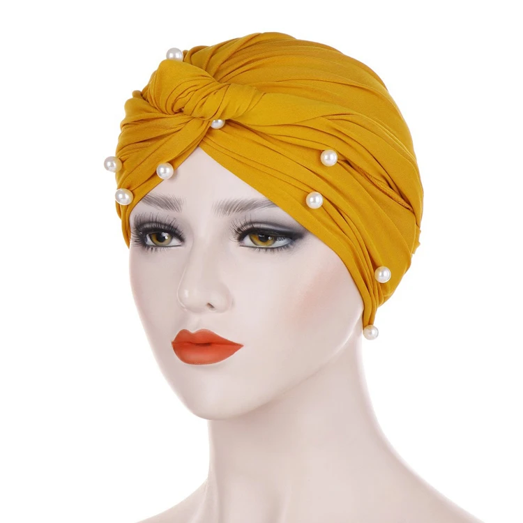 Turbante De Perlas De Poliéster Cruzado De Mujeres Sombrero 