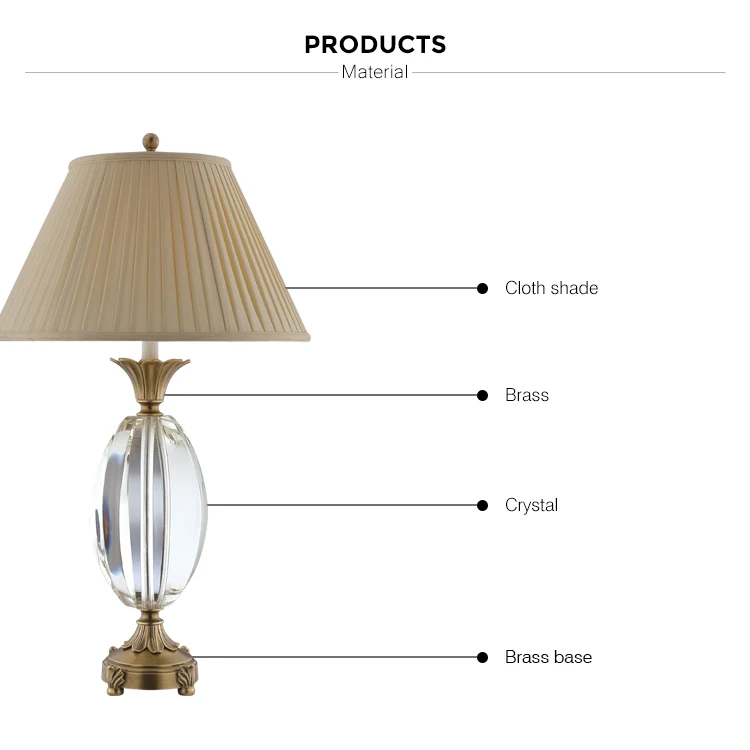 Top Quality American Style Solid Brass Clear K9 Crystal Table Lamps Luxury For Living Room