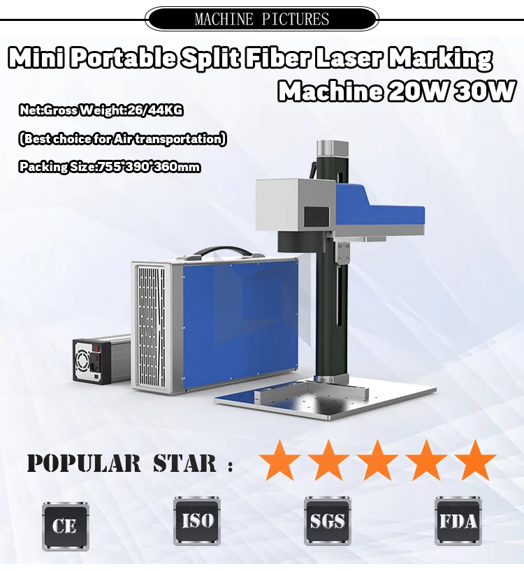 20W 30W Raycus Laser Power split mini portable Fiber laser marking machine manufacture/supplier