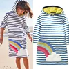 High quality kids clothes wear baby girl dress cotton rainbow applique hoodies fall autumn stripes