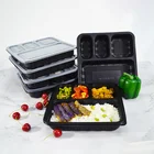 Wholesale disposable 4 compartment take away food packaging container microwave safe plastic black pp bento lunch box
