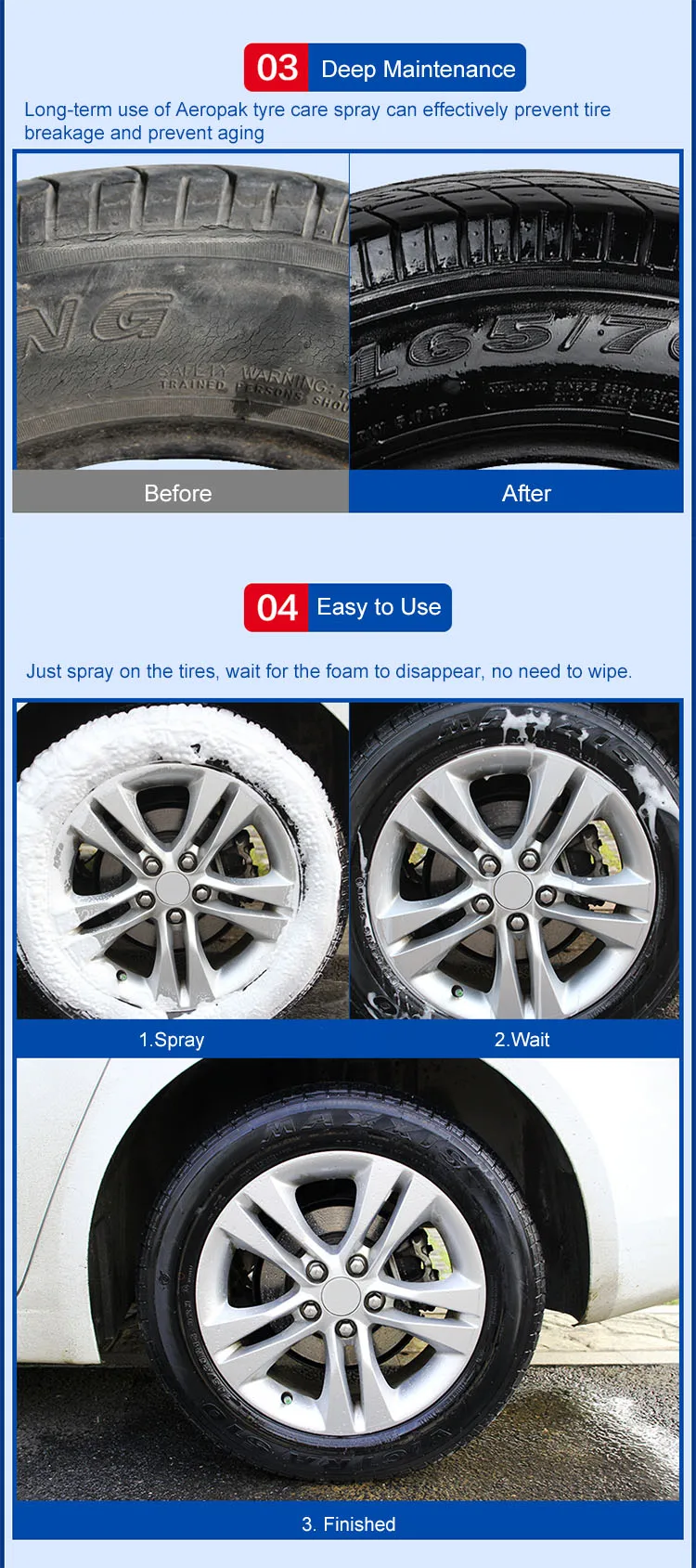 AEROPAK Tyre Shine Tire Foaming cleaner spray for car washing