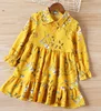 Autumn girl dress yellow floral Clothes Baby Girls Flower Princess Dress Toddler kids Children Clothing