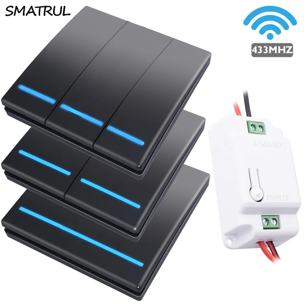 Smatrul 1/2/3 Gang 433MHz Smart Push Light Switch Wireless RF Remote Control 110V 220V Receiver Button Panel Wall Ceiling Lamp