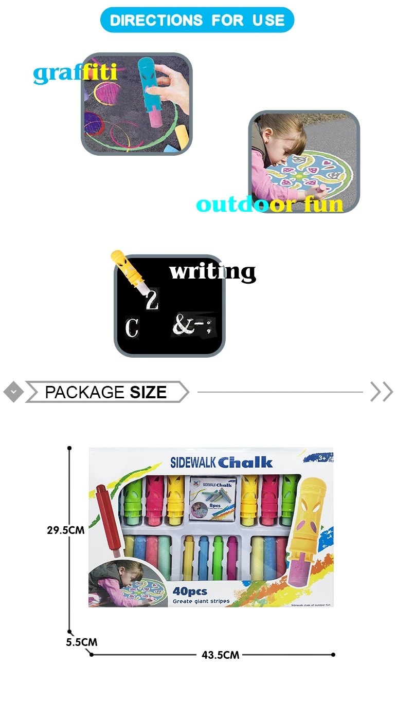 40pcs Graffiti Toy Sidewalk Chalk With Holder Set Outside Chalk Colors