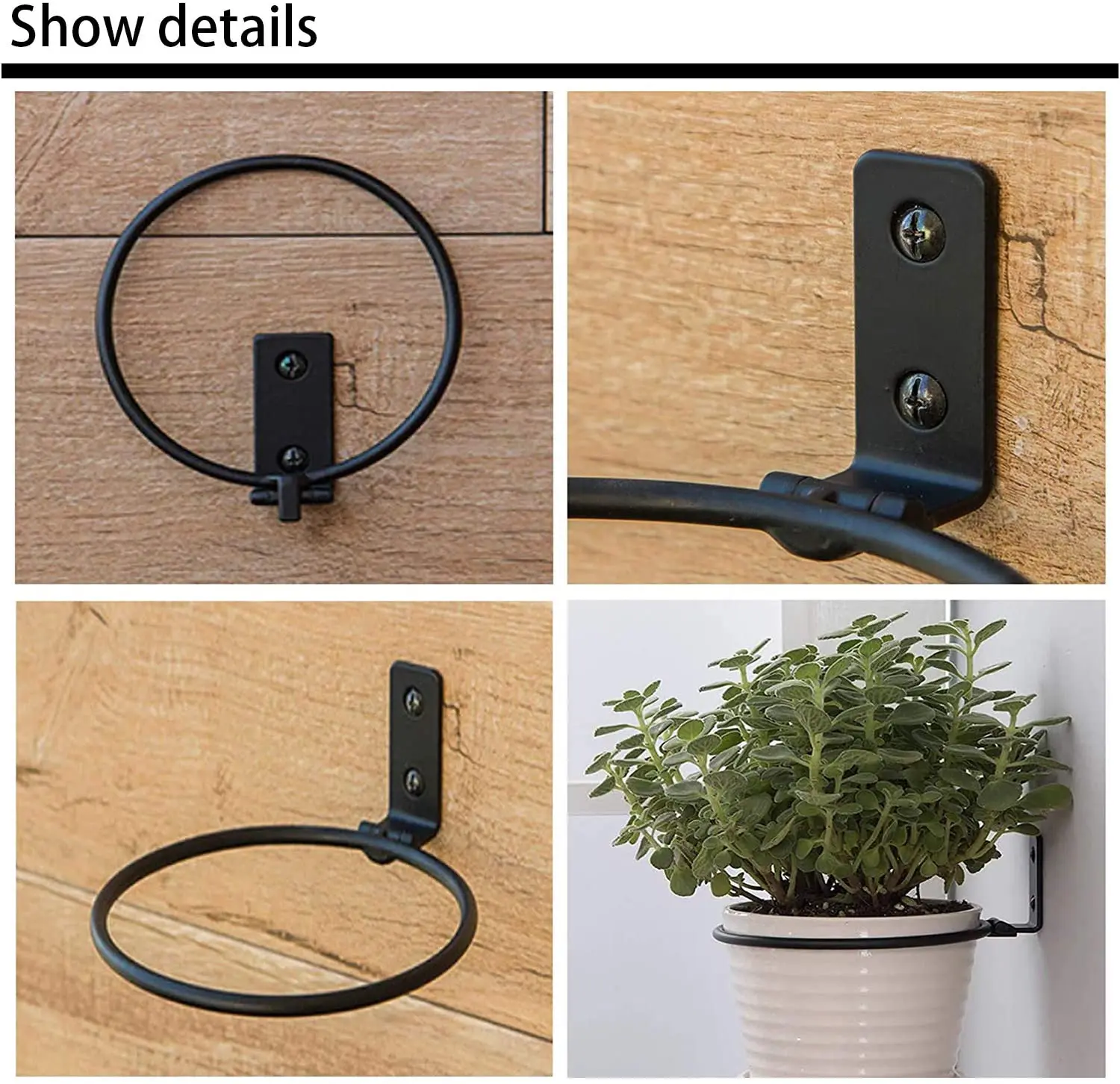 6 Inch Flower Pot Holder Ring Wall Mounted 3 Pack Metal Plant Hooks Hangers Collapsible Bracket