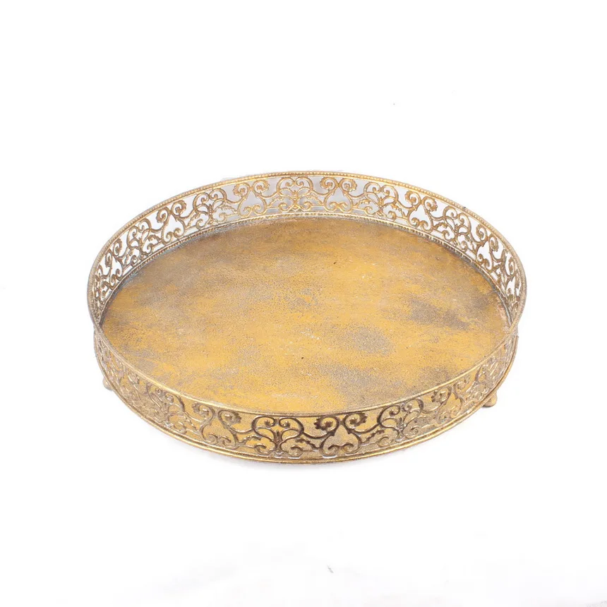 金属仿古美式金色水果食品盘子